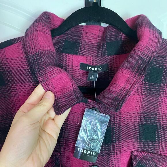 Torrid Plaid Cotton Shacket Button Front, Warm, hight front Pockets NWT 3X - Picture 8 of 15